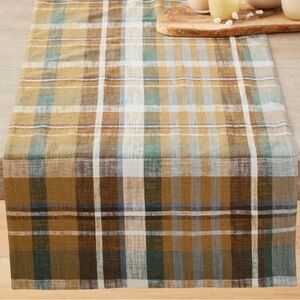 Plaid Table Runner in Mustard, Teal & Cream